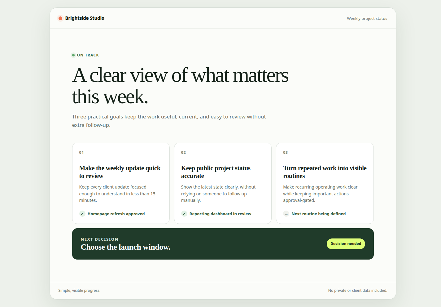 The actual Brightside result opened in a real browser, rather than represented by a component mockup.