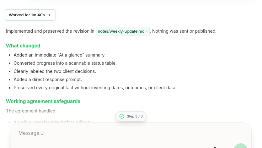 A completed result retained inside the real Axis session that produced and validated it.