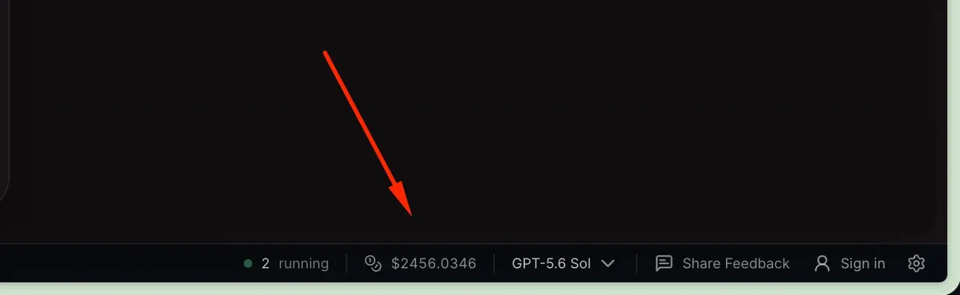 Axis bottom bar with an arrow pointing to the live dollar cost total