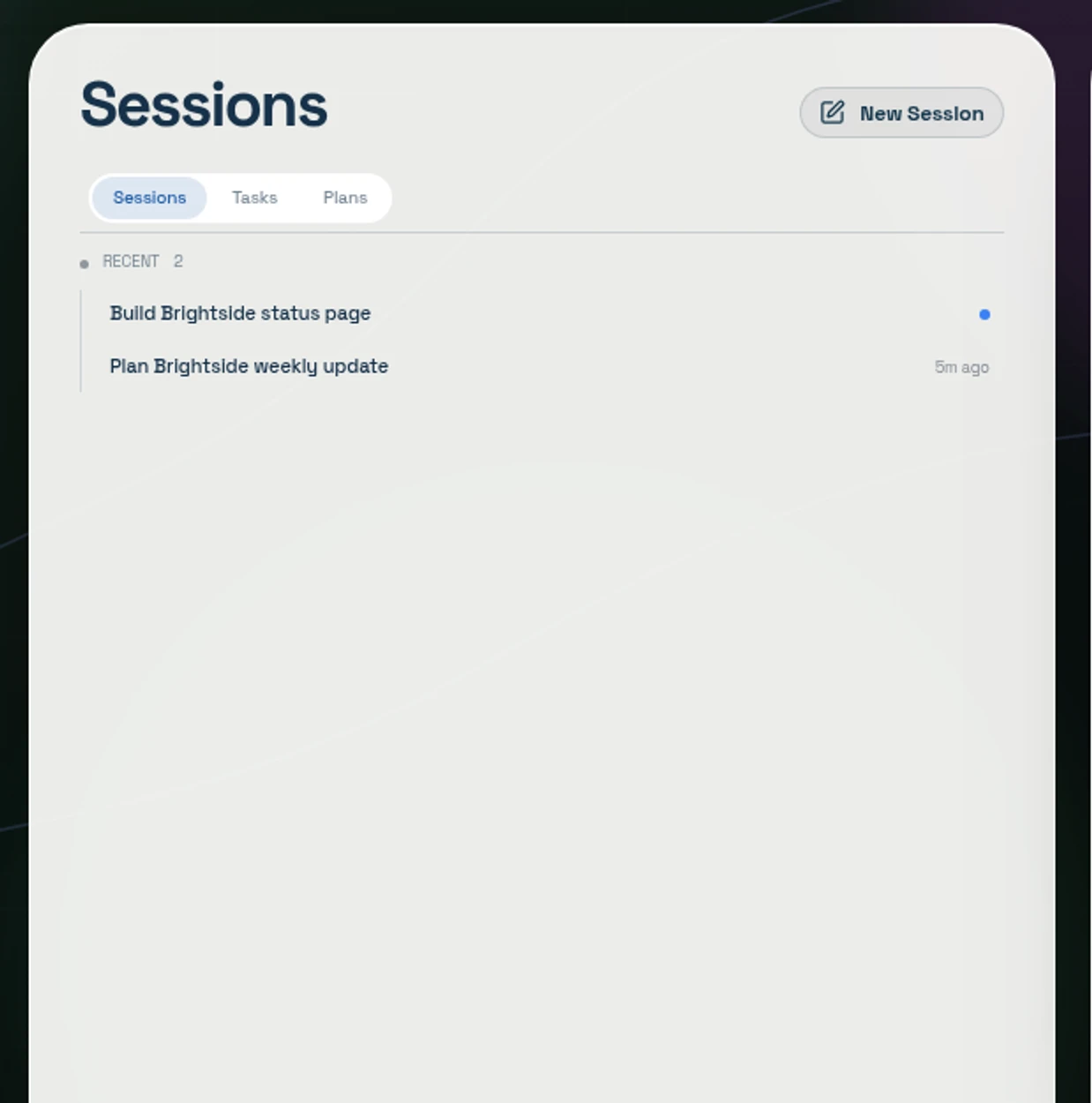 The project Sessions panel with two distinct outcomes